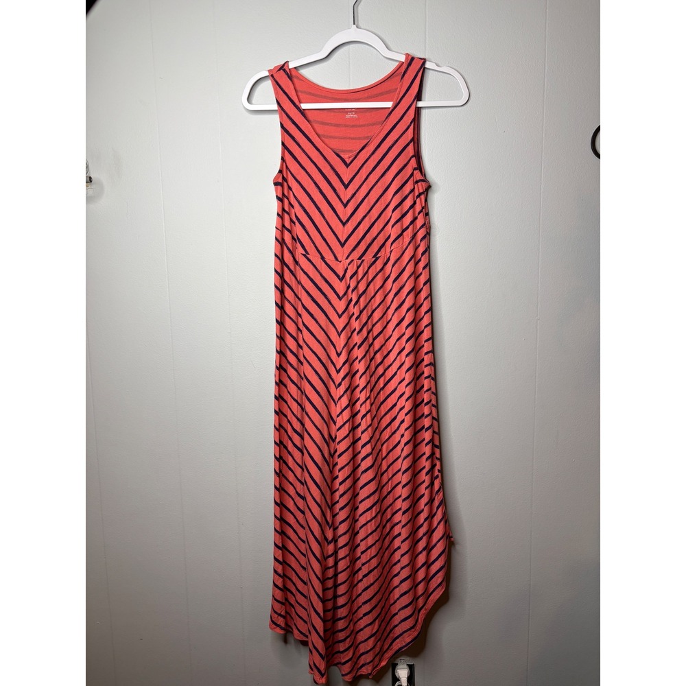 Liz Lange Maternity Target Coral Navy‎ Blue Striped High Low Maxi Dress XS 0449